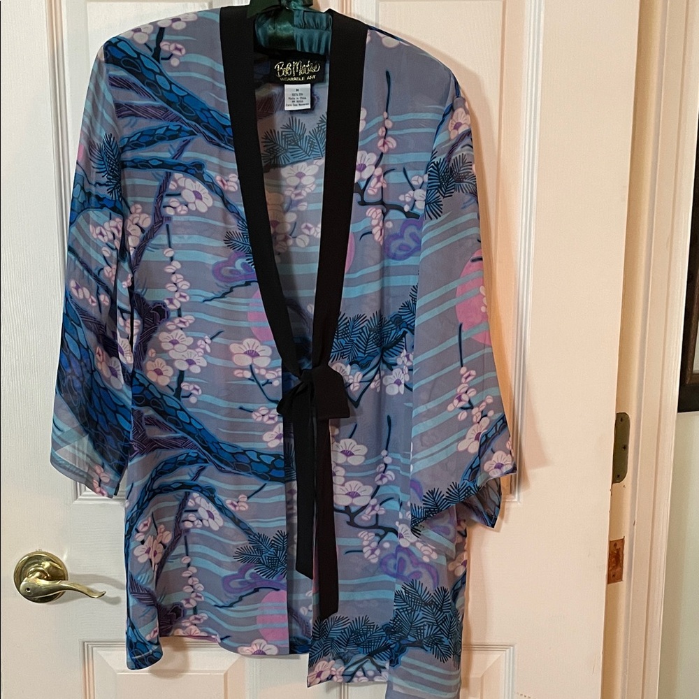 Bob Mackie Wearable Art Floral Wave Tunic in Blue, Pink, Black 100% silk